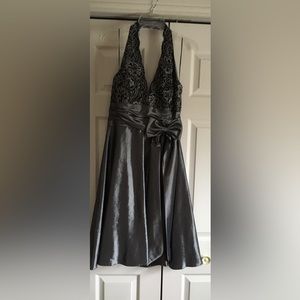 Boutique knee length charcoal grey halter dress size 10